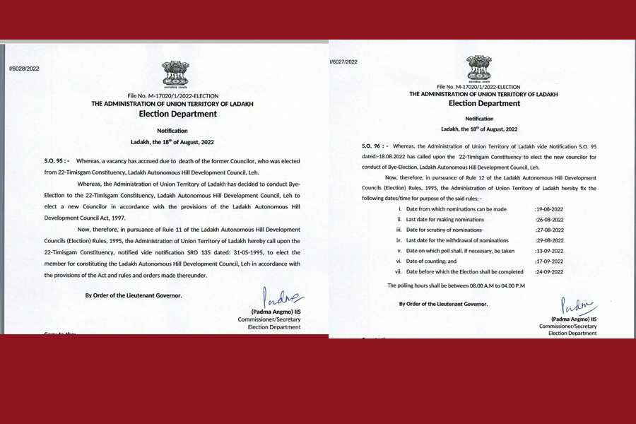 Ladakh issues bye-election notification for Timisgam constituency of LAHDC-Leh