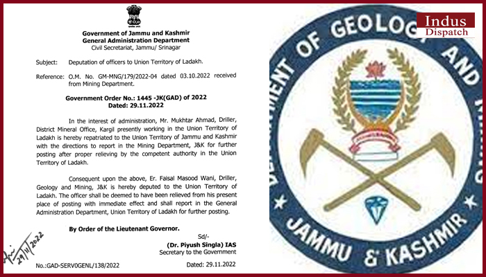 J&K deputes Faisal Masood Wani to Ladakh, repatriate driller from Kargil